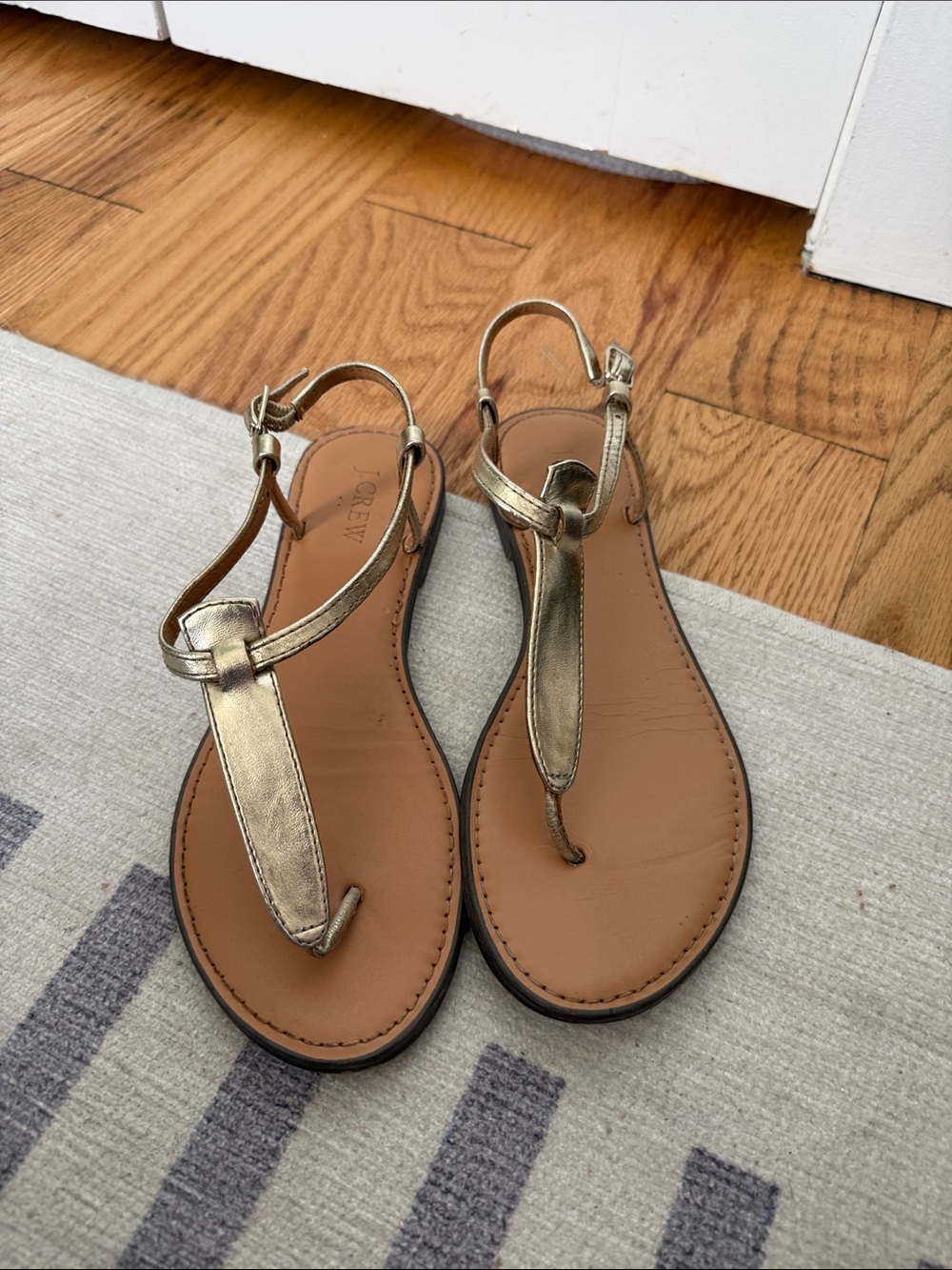 J. Crew Metallic Gold Leather T-Strap Sandals
